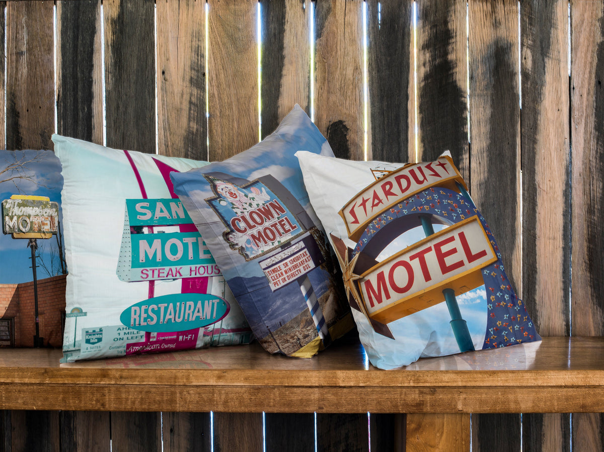 Set of 4 Throw Pillow Covers Retro Motel Signs Travel Theme