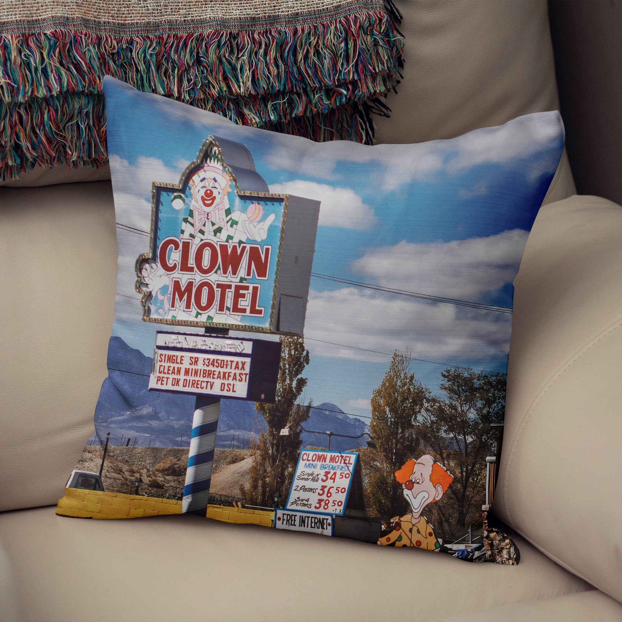 Nevada Clown Motel Retro Throw Pillow Cover Pop Art Home