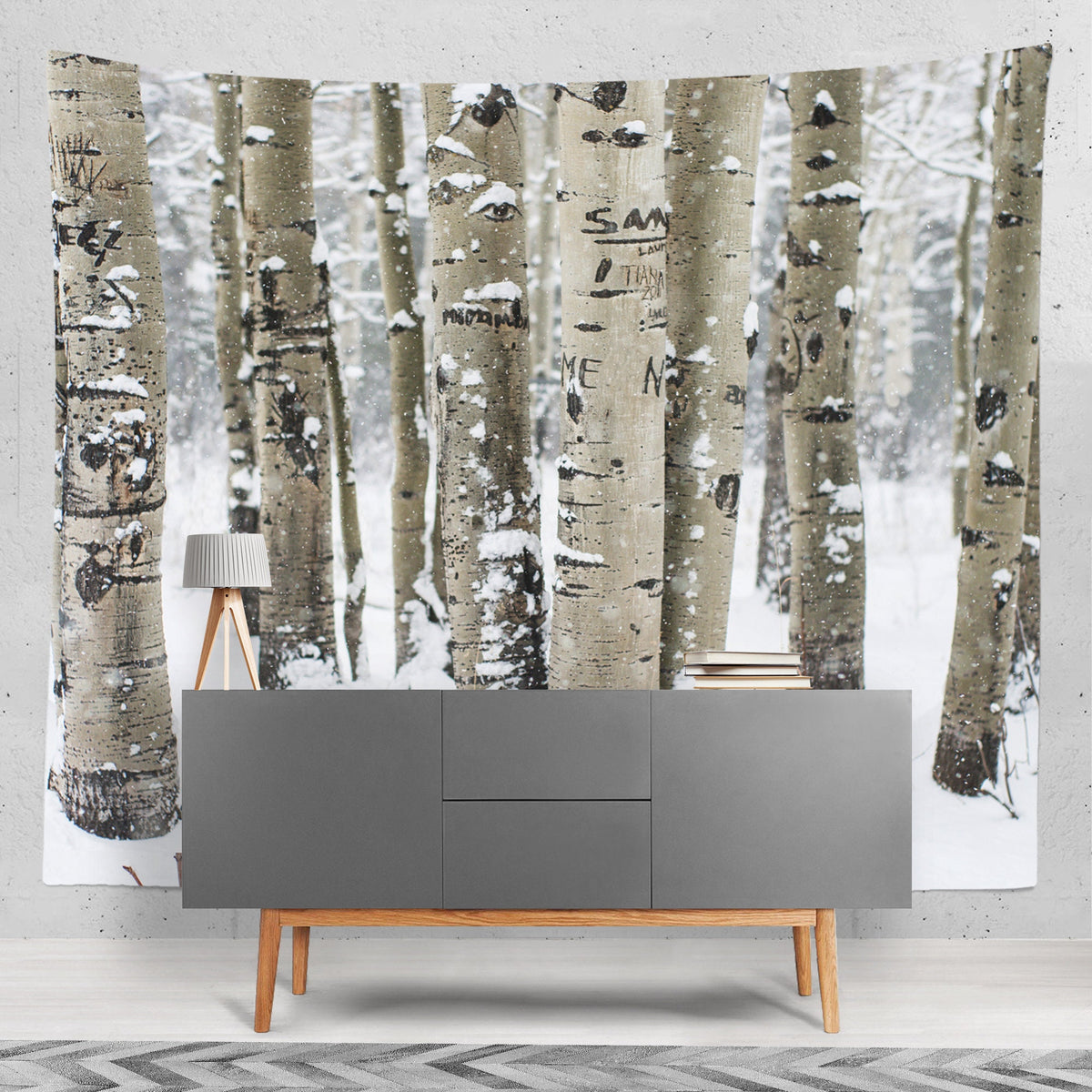 Snowy Winter Birch Forest Tapestry Christmas Decor -