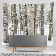 Snowy Winter Birch Forest Tapestry Christmas Decor -
