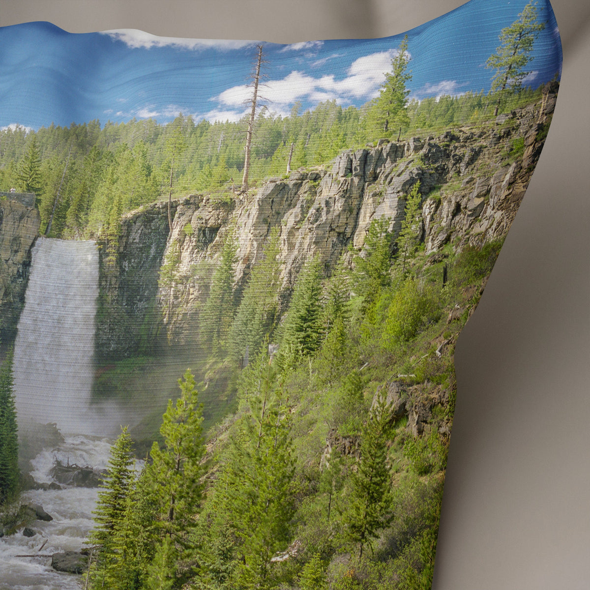 Waterfall and Forest Throw Pillow Cover Tumalo Falls Bend
