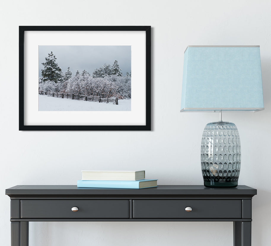 Snowy Ranch Fence Photo Print Winter Photography Colorado