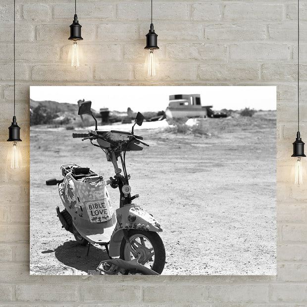Salvation Mountain Scooter Art Print Black and White Film