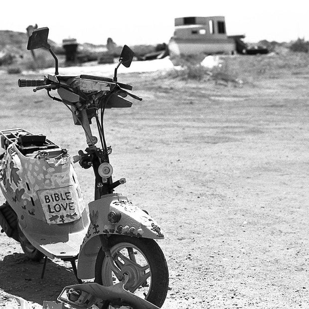 Salvation Mountain Scooter Art Print Black and White Film