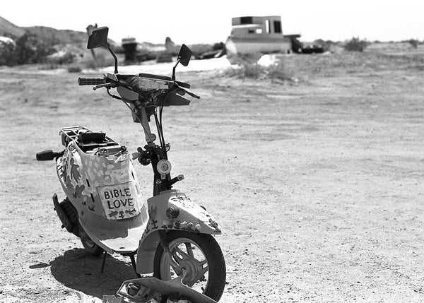 Salvation Mountain Scooter Art Print Black and White Film