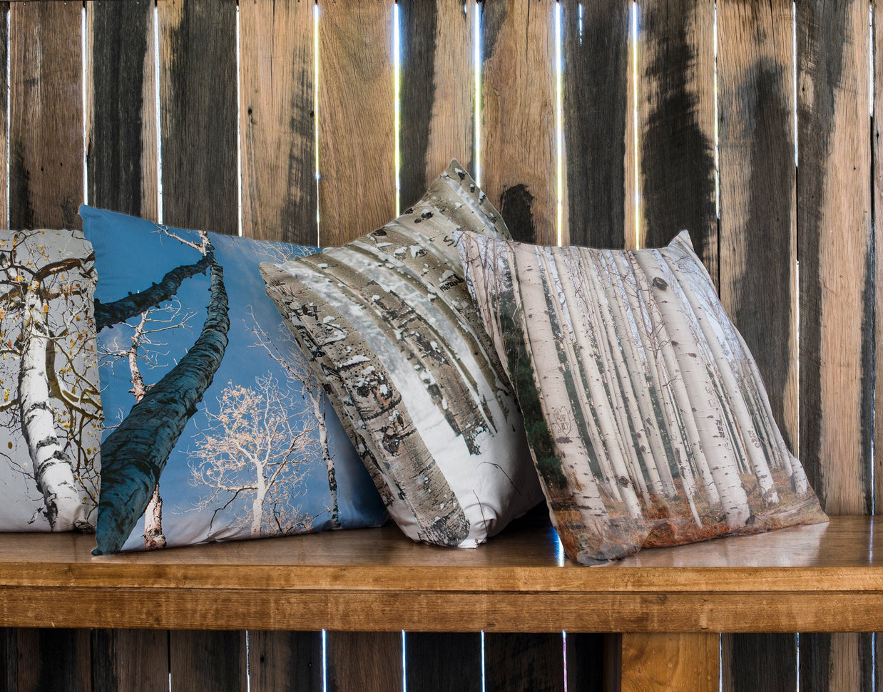 Set of 4 Aspen Throw Pillow Covers Birch Trees Lodge Decor