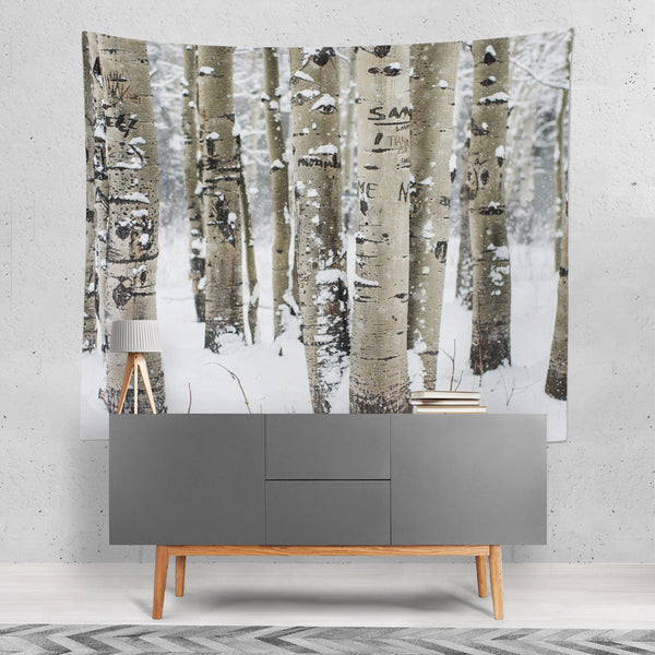 Snowy Winter Birch Forest Tapestry Christmas Decor -