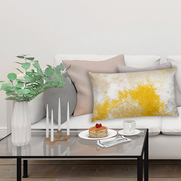 Modern Yellow White Lumbar Pillow Abstract Art Cover - Throw