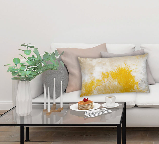 Modern Yellow White Lumbar Pillow Abstract Art Cover - Throw