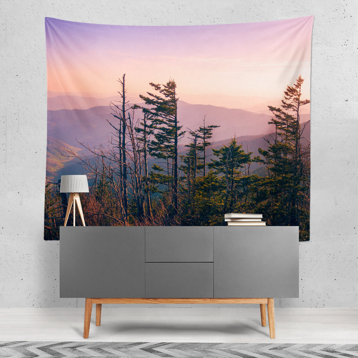Smoky Mountains Sunset Wall Tapestry Tennessee Forest Decor