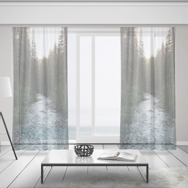 Mountain Forest River Window Curtains 50x84 Sheer