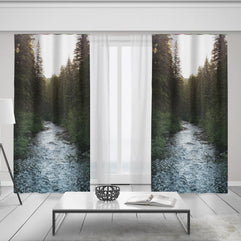 Mountain Forest River Window Curtains 50x84 Sheer