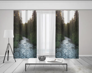 Mountain Forest River Window Curtains 50x84 Sheer