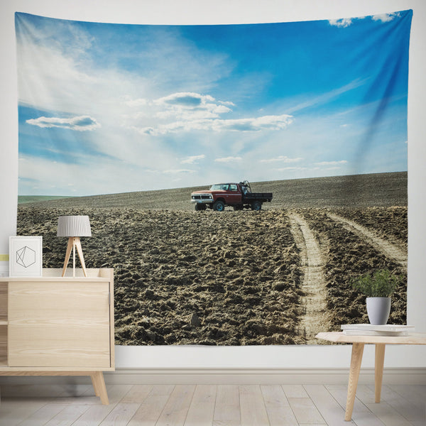 Scenic Farmland Wall Tapestry Cowboy Farm Truck Art -