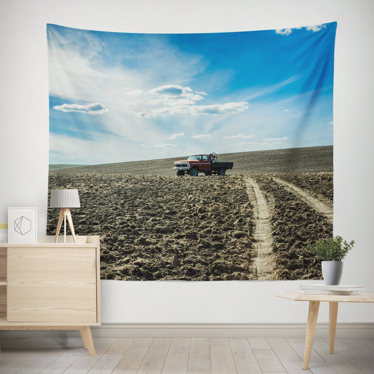 Scenic Farmland Wall Tapestry Cowboy Farm Truck Art -
