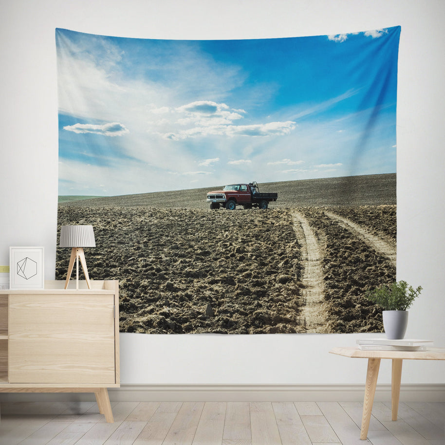 Scenic Farmland Wall Tapestry Cowboy Farm Truck Art -