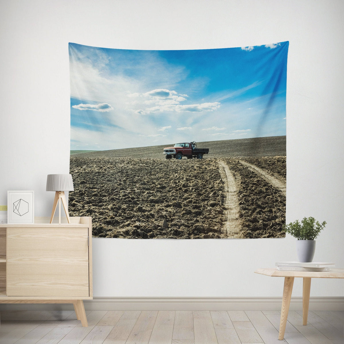 Scenic Farmland Wall Tapestry Cowboy Farm Truck Art -