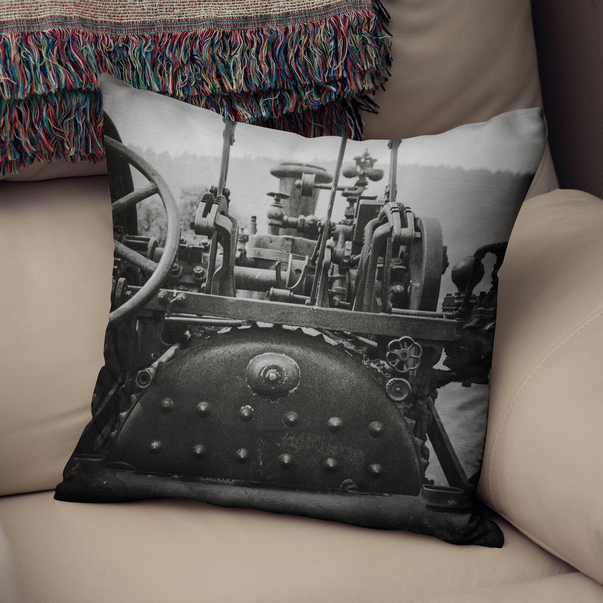 Vintage Tractor Industrial Throw Pillow Cover - Pillows