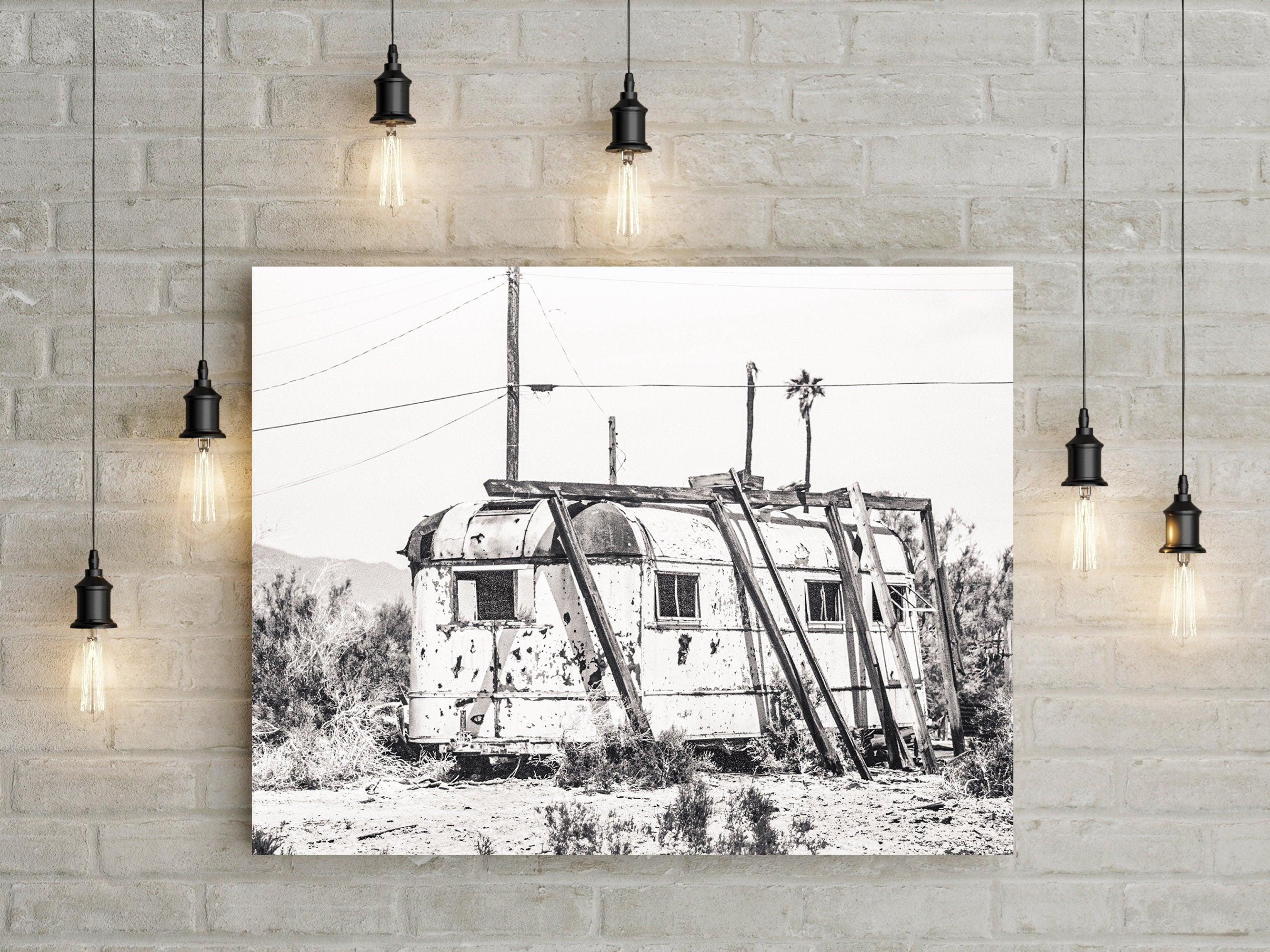 Airstream Camper Photo Print Black and White Film