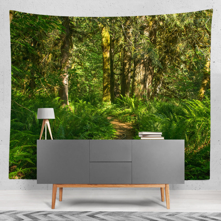 Fern Trail Lush Forest Wall Tapestry Oregon Woodland Scene -