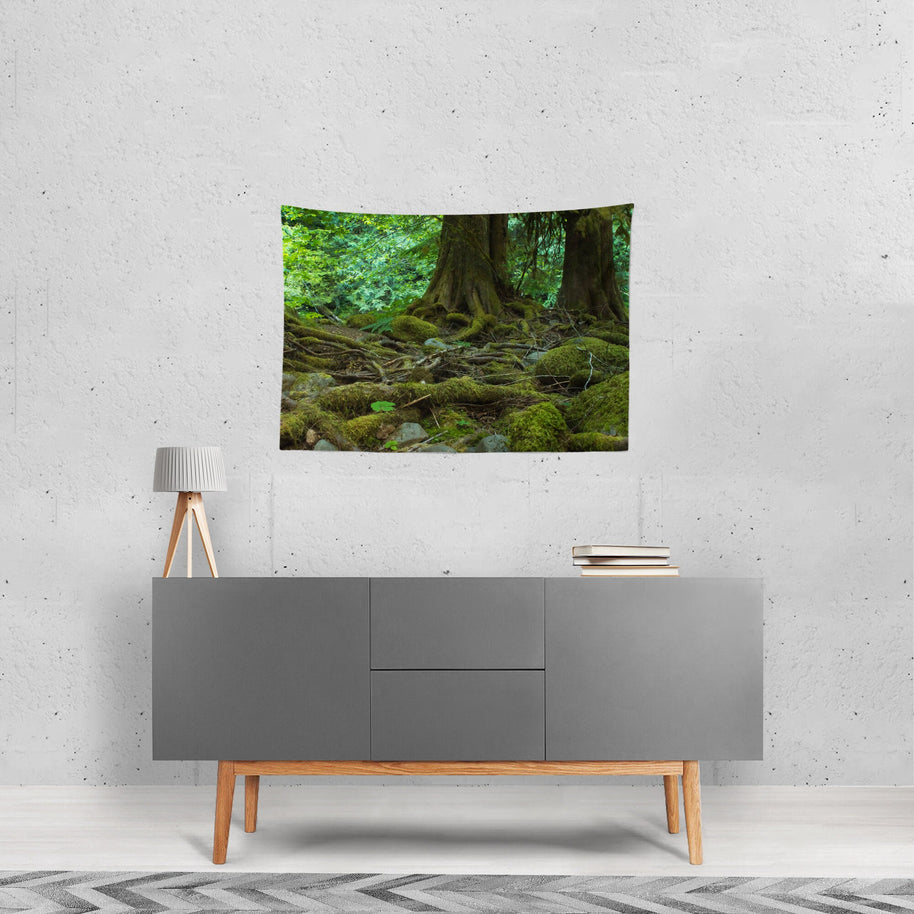 Oregon Rainforest Wall Tapestry Mossy Woodland Scene -