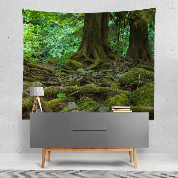 Oregon Rainforest Wall Tapestry Mossy Woodland Scene -