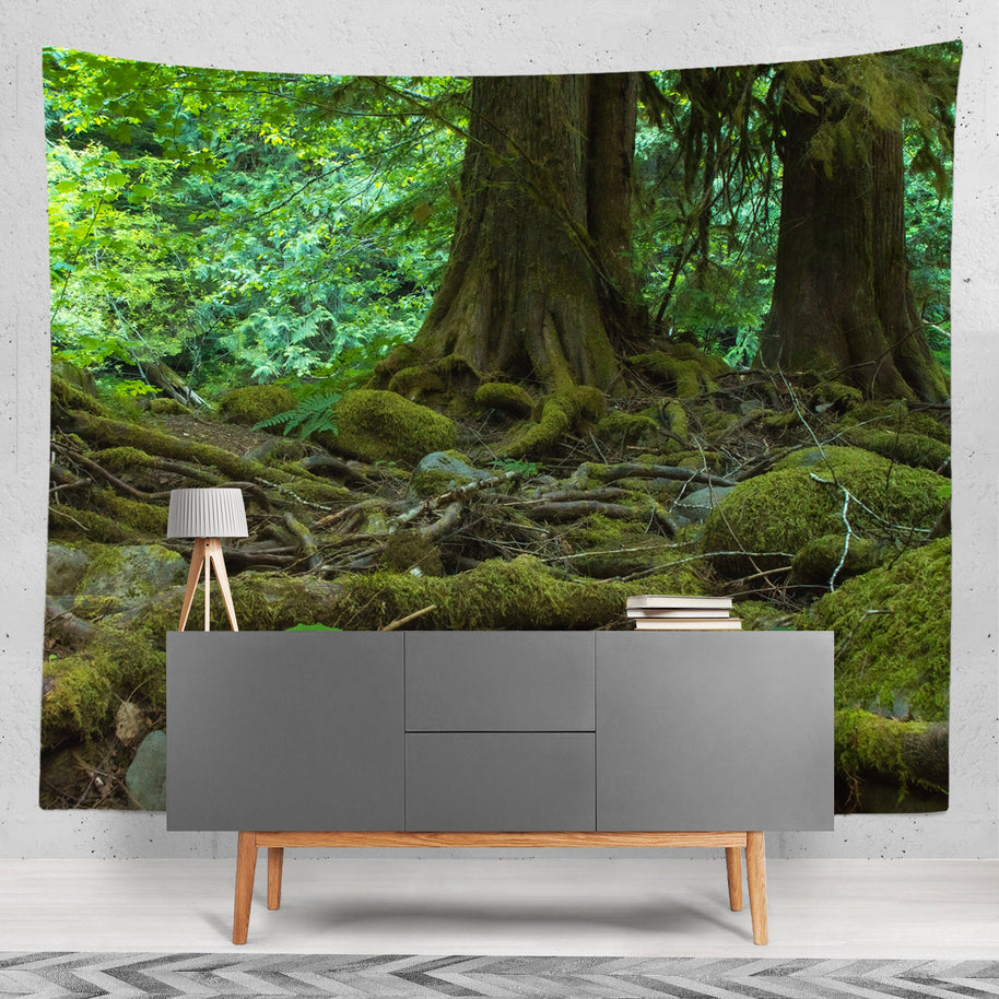 Oregon Rainforest Wall Tapestry Mossy Woodland Scene -