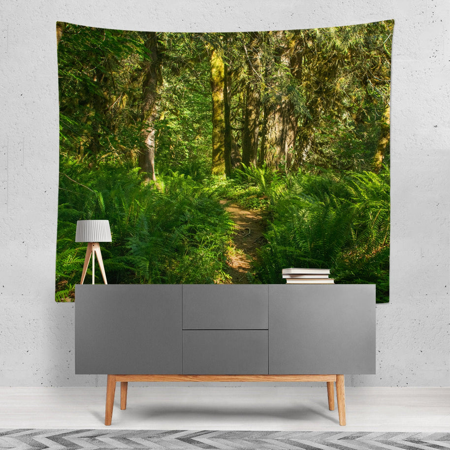 Fern Trail Lush Forest Wall Tapestry Oregon Woodland Scene -