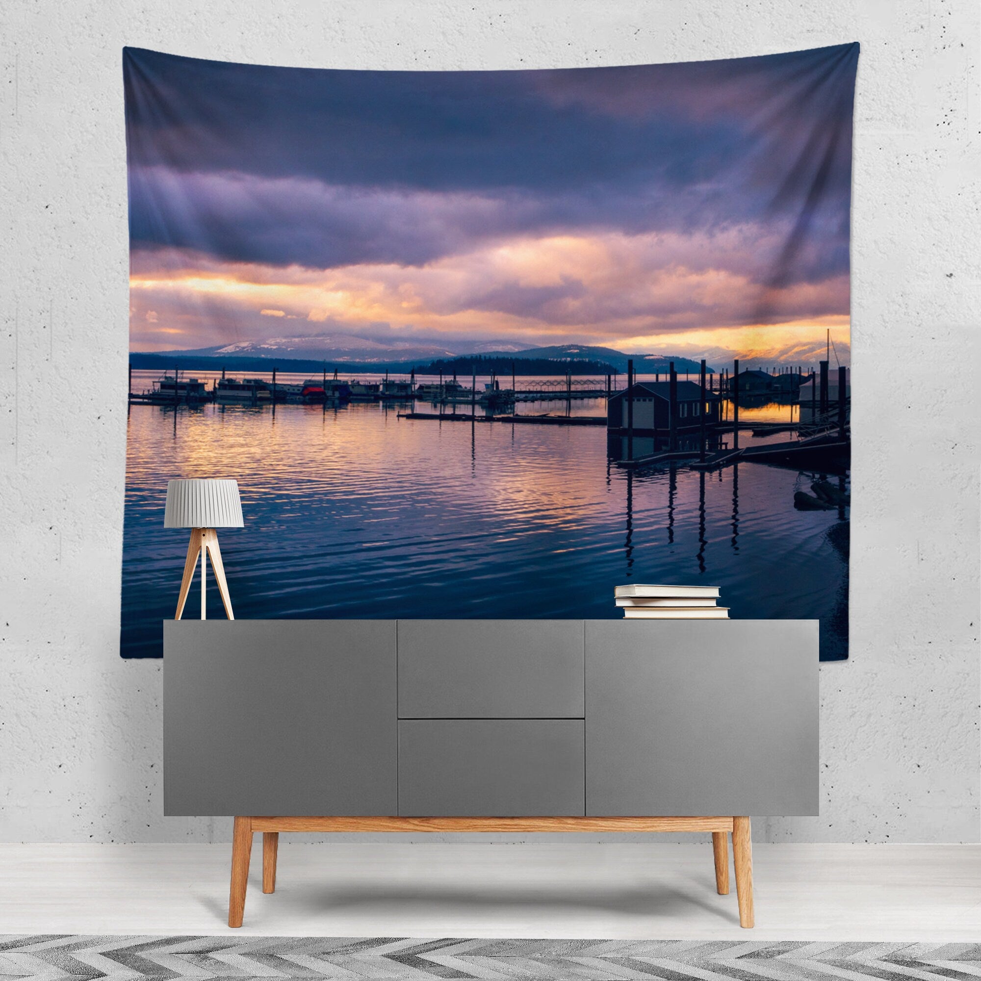 Sunset on the Bay Wall Tapestry Pacific Northwest Decor -