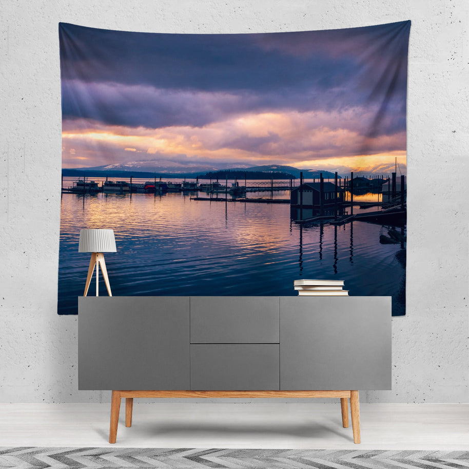 Sunset on the Bay Wall Tapestry Pacific Northwest Decor -