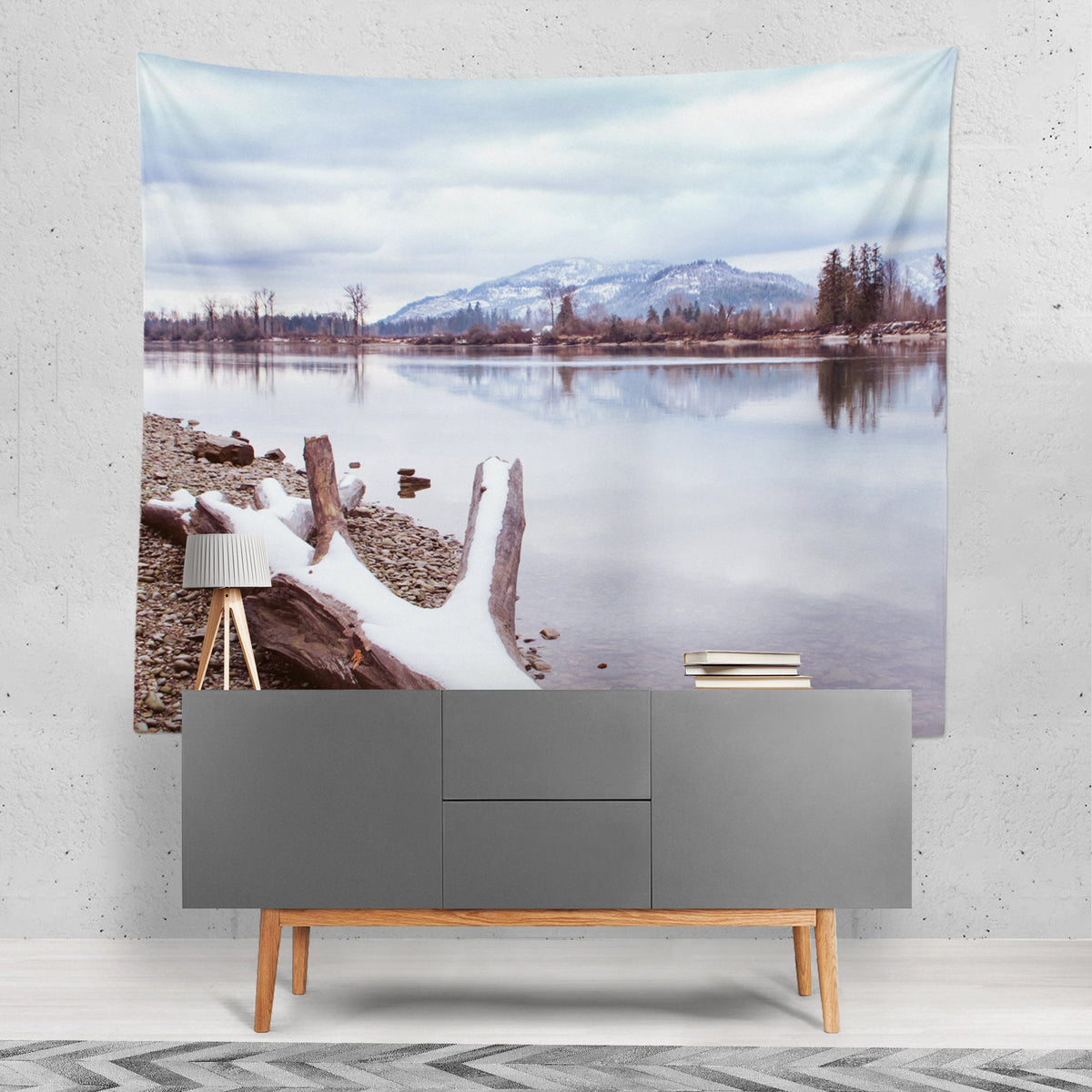 Early Winter Mountain Scene Wall Tapestry - Decorative
