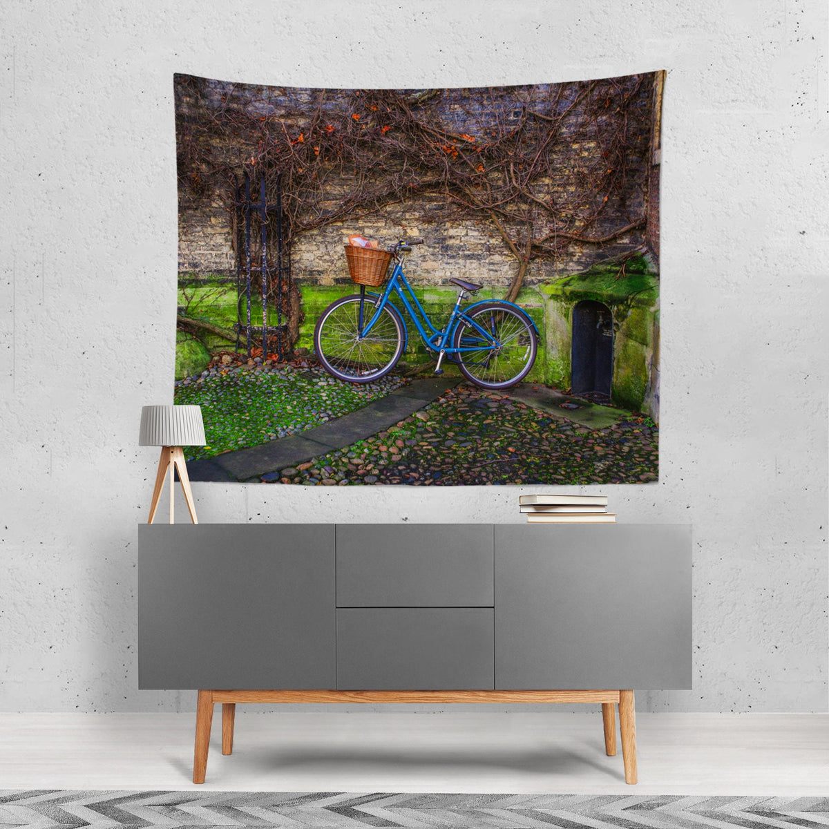 Blue Bicycle Cambridge England Modern Wall Tapestry - 60x51