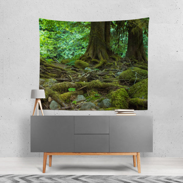 Oregon Rainforest Wall Tapestry Mossy Woodland Scene -