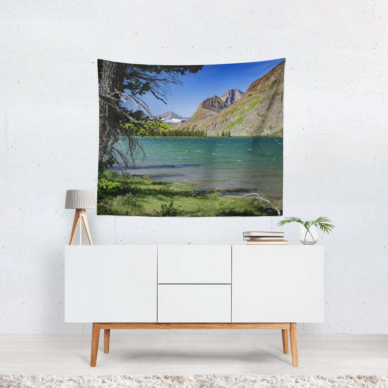 Rocky Mountain Tapestry Glacier Lake Nature Wall -