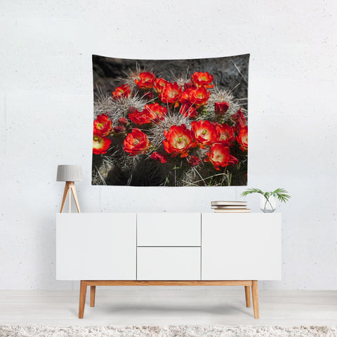 Red Cactus Flowers Southwest Wall Tapestry - Decorative