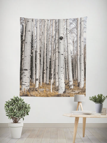 Tall Birch Trees Wall Tapestry Forest - Decorative