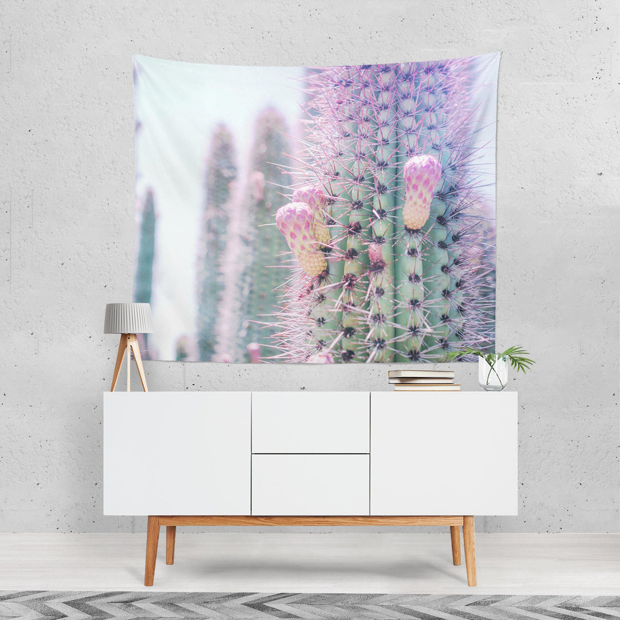 Pink and Green Cactus Wall Tapestry Southwest Art -
