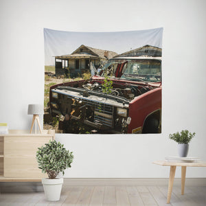 Rustic Car Tapestry Ghost Town Abandoned Truck - Decorative