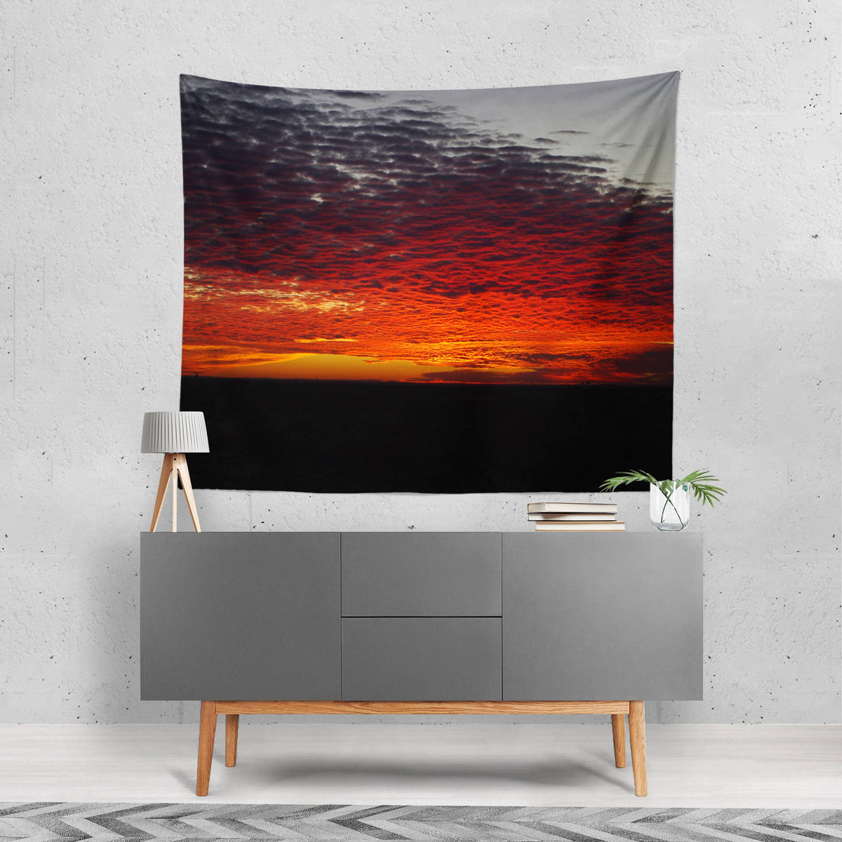 Red Sunset Wall Tapestry Epic Clouds West Texas Art -