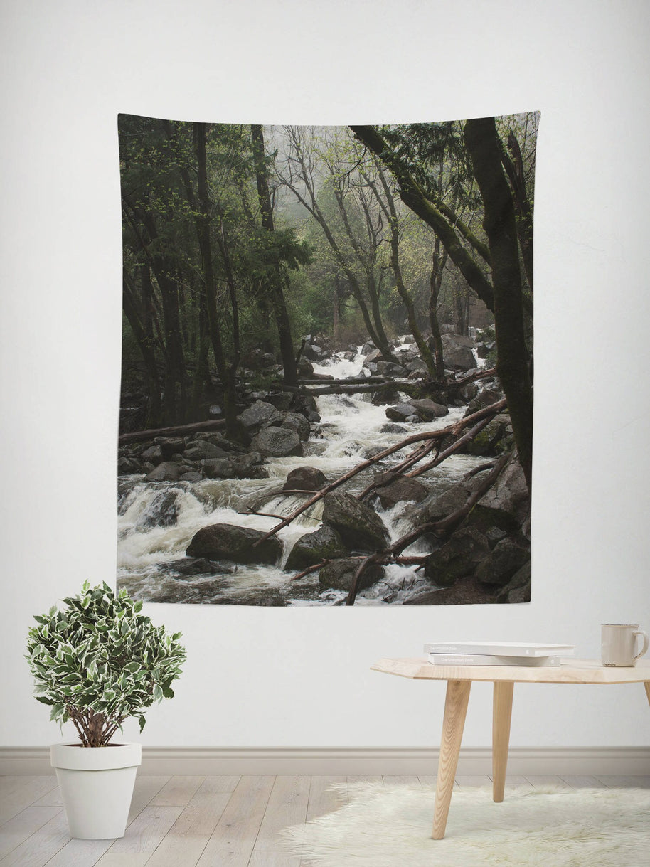 Foggy Creek and Forest Wall Tapestry Yosemite California -