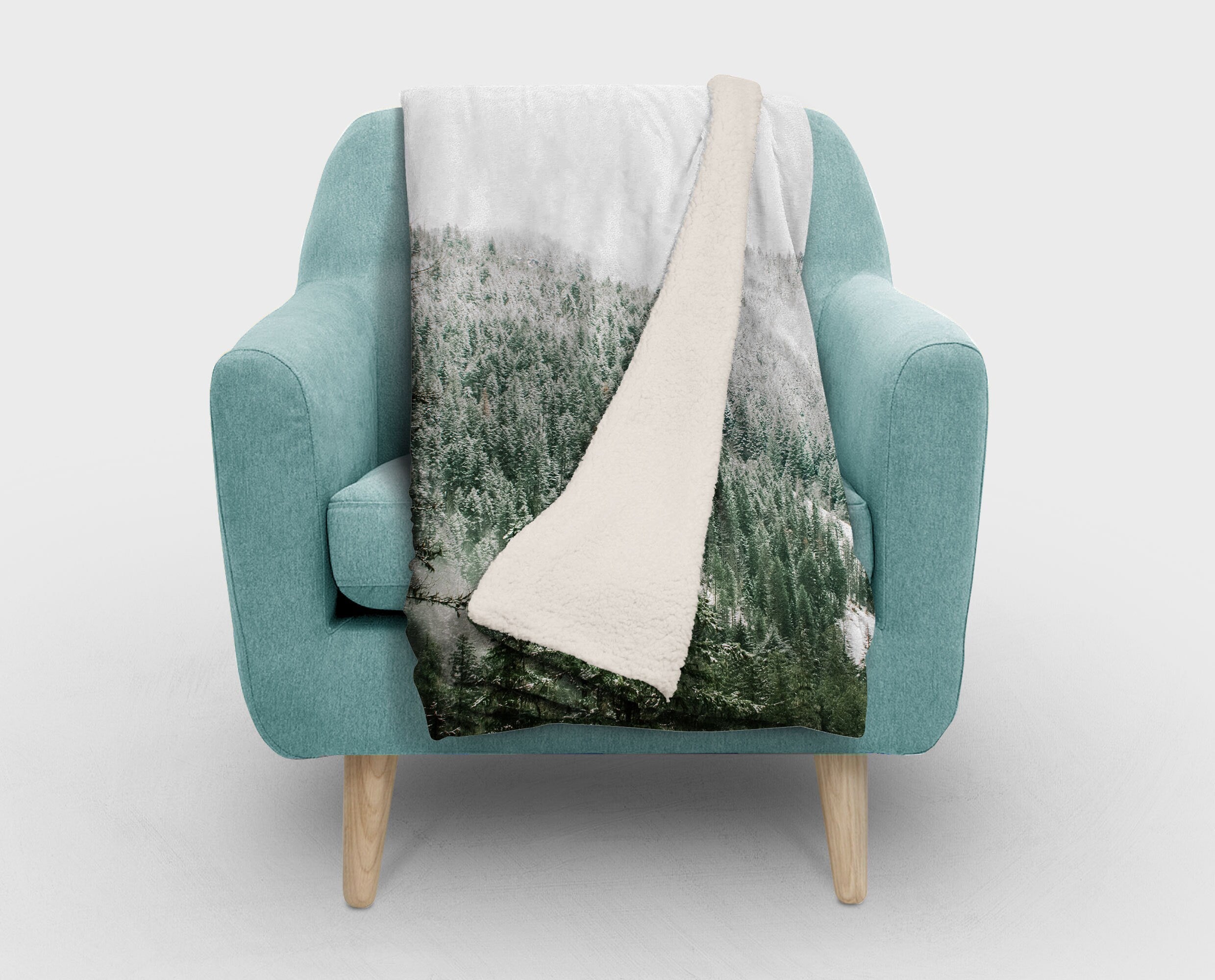 Snowy Mountain Scene Sherpa Throw Blanket Vegan Fleece - Two