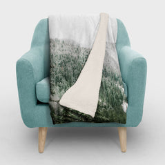 Snowy Mountain Scene Sherpa Throw Blanket Vegan Fleece - Two