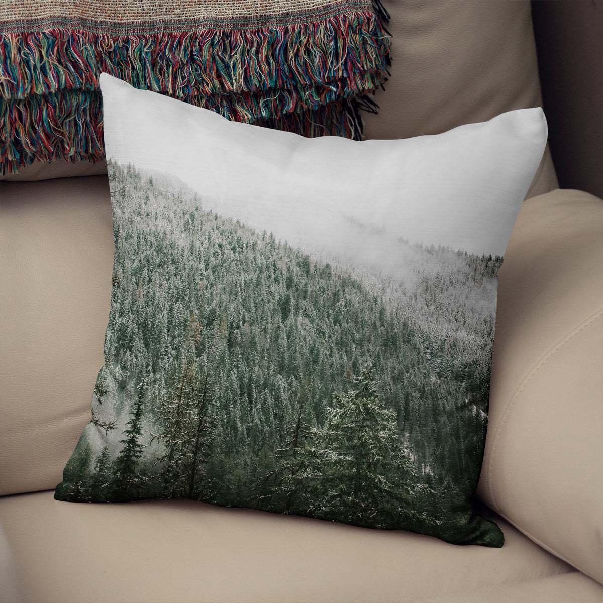 Snowy Mountain Throw Pillow Cover Winter Nature Decor -