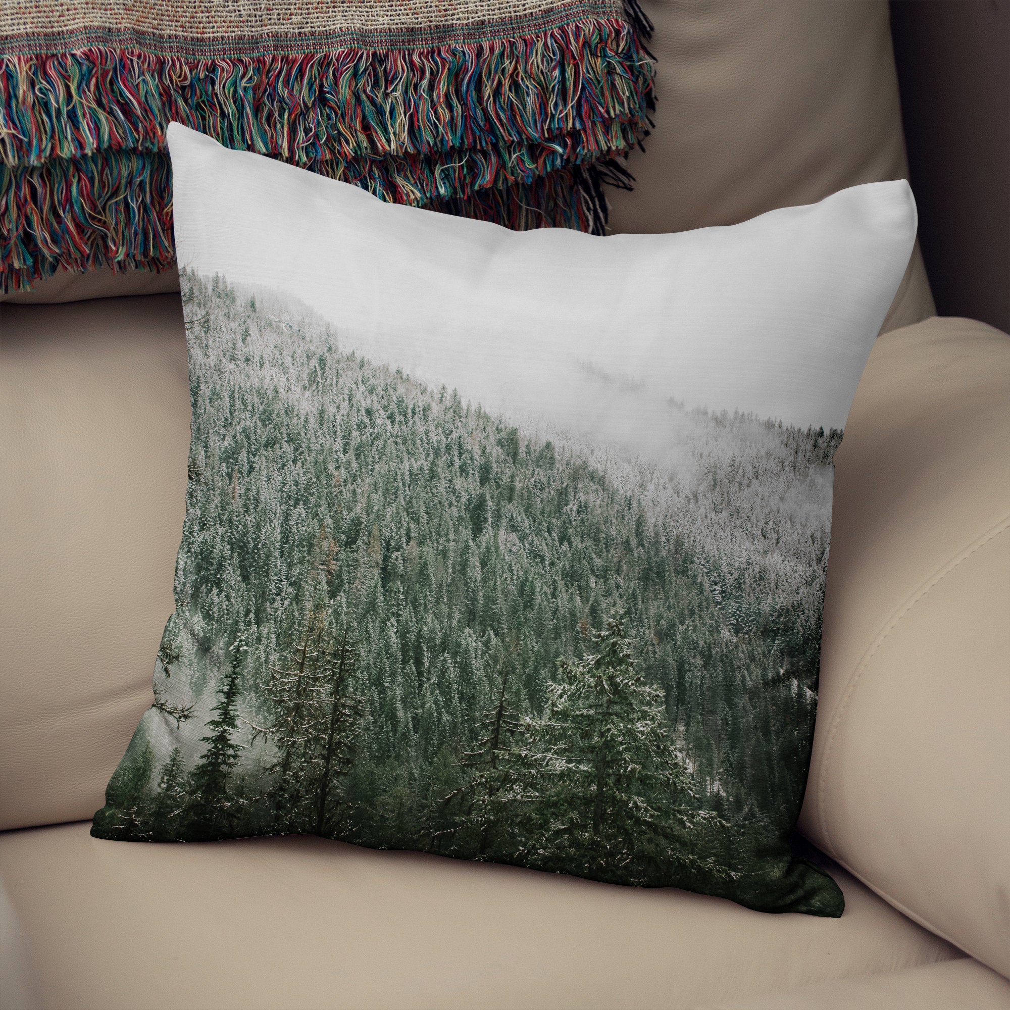 Snowy Mountain Throw Pillow Cover Winter Nature Decor -