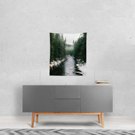 Winter River Wall Tapestry Pacific Northwest Forest -