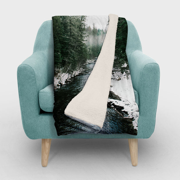 Winter River Sherpa Throw Blanket Christmas Gift Idea Vegan