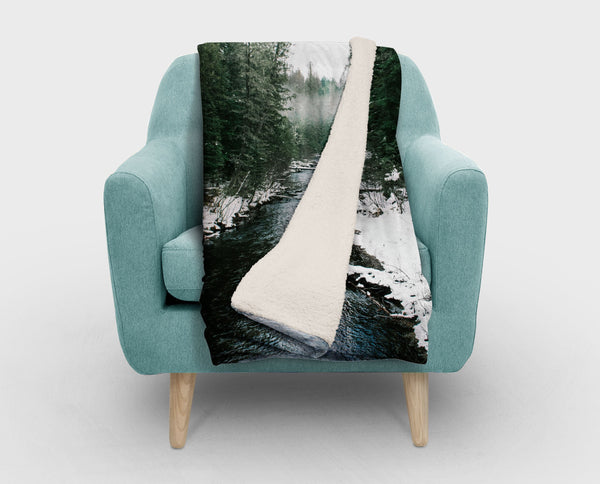 Winter River Sherpa Throw Blanket Christmas Gift Idea Vegan