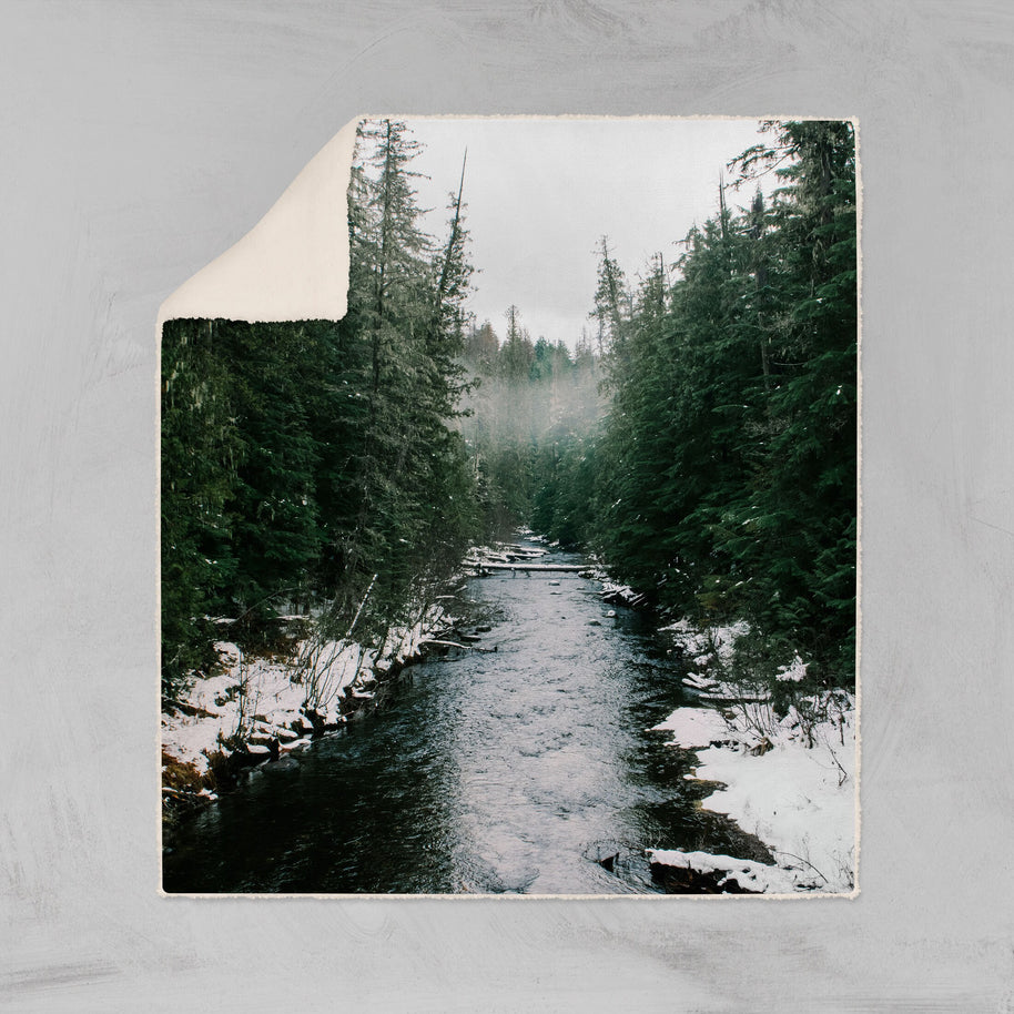 Winter River Sherpa Throw Blanket Christmas Gift Idea Vegan