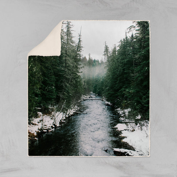 Winter River Sherpa Throw Blanket Christmas Gift Idea Vegan