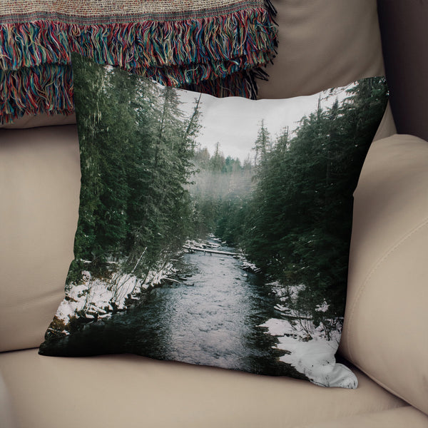 Winter River Throw Pillow Cover Snowy Scene Nature Decor -